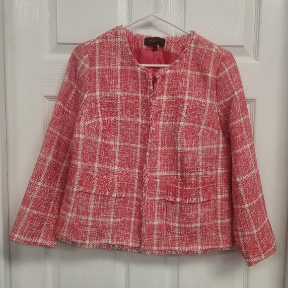 Talbots Jackets & Blazers - Talbots Twisted Windowpane Pink And White Tweed  Jacket